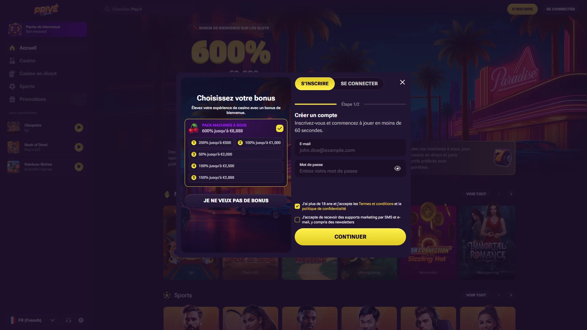 Inscription Prive Casino guide